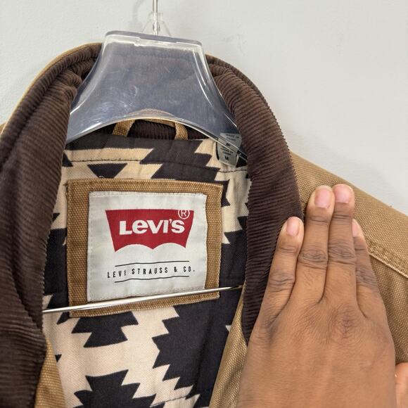 Levis Canvas Field Jacket Mens M Brown Aztec Blanket Lining Chore Military - Picture 3 of 6